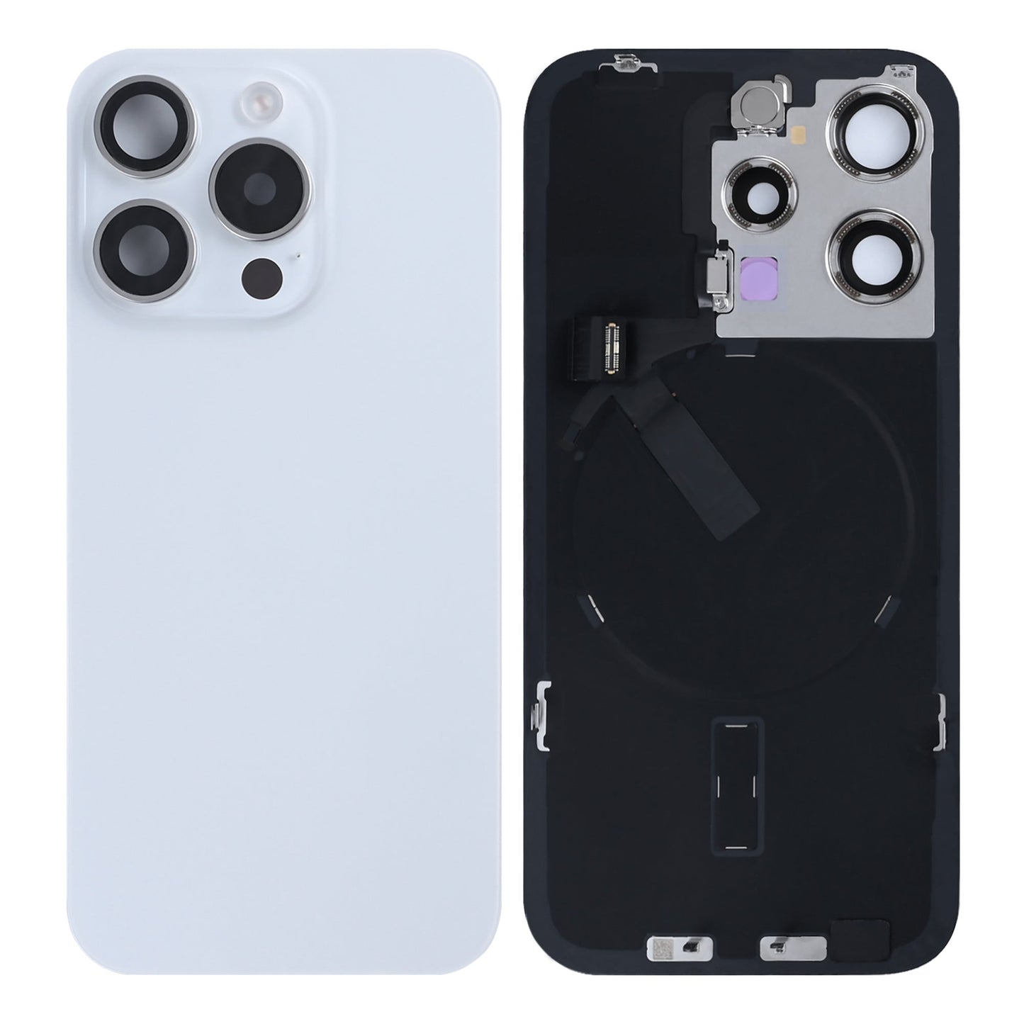 For Apple iPhone 15 Pro Back Glass With NFC, Enlarged Camera Frame White Titanium Pulled