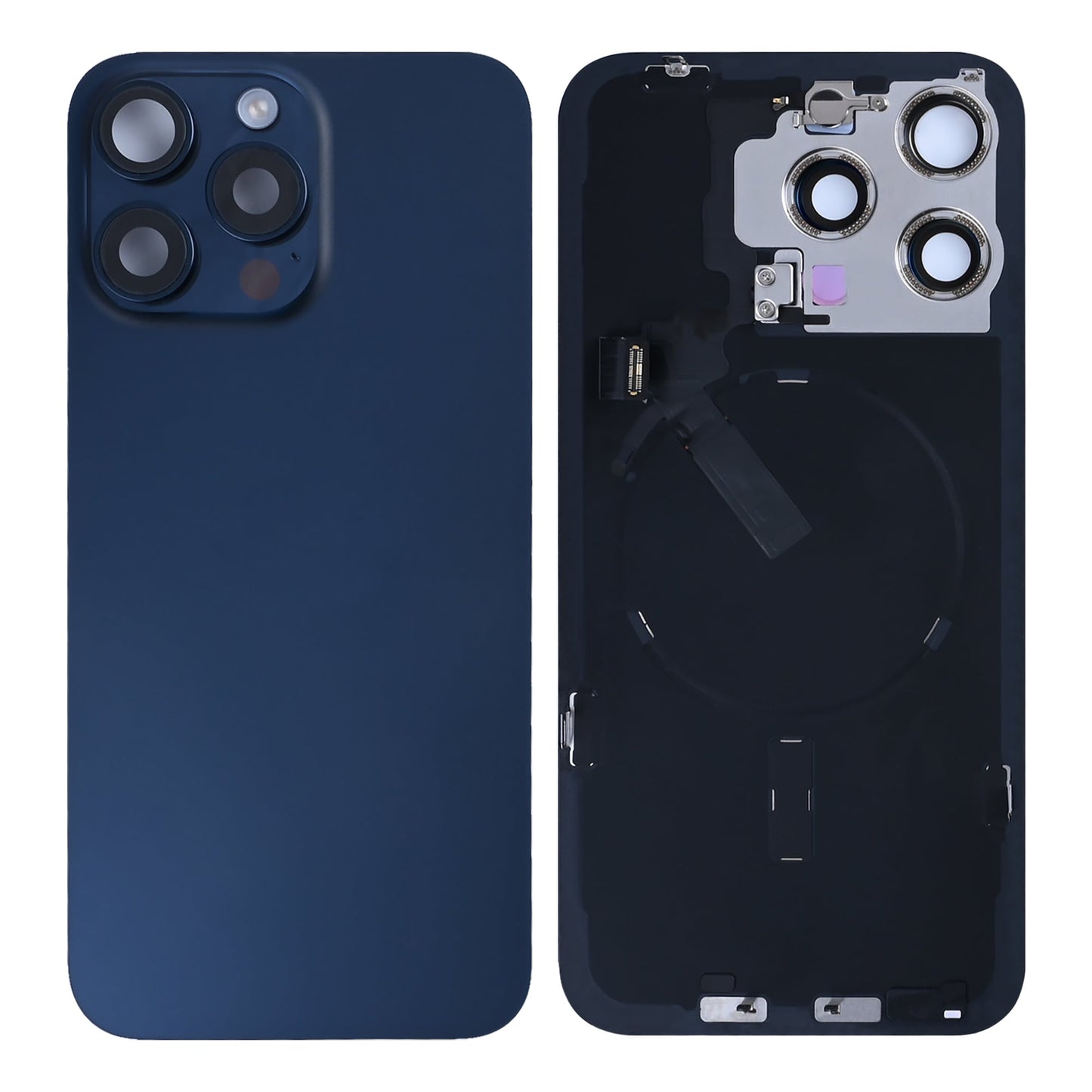 For Apple iPhone 15 Pro Max Back Glass With NFC, Enlarged Camera Frame Blue Titanium Pulled