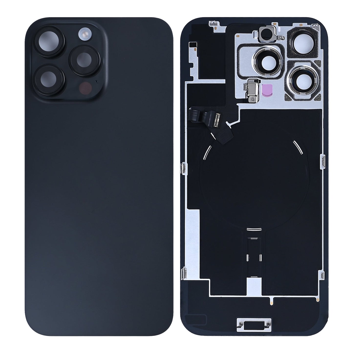 For Apple iPhone 16 Pro Max Back Glass With NFC, Enlarged Camera Frame Black Titanium Pulled