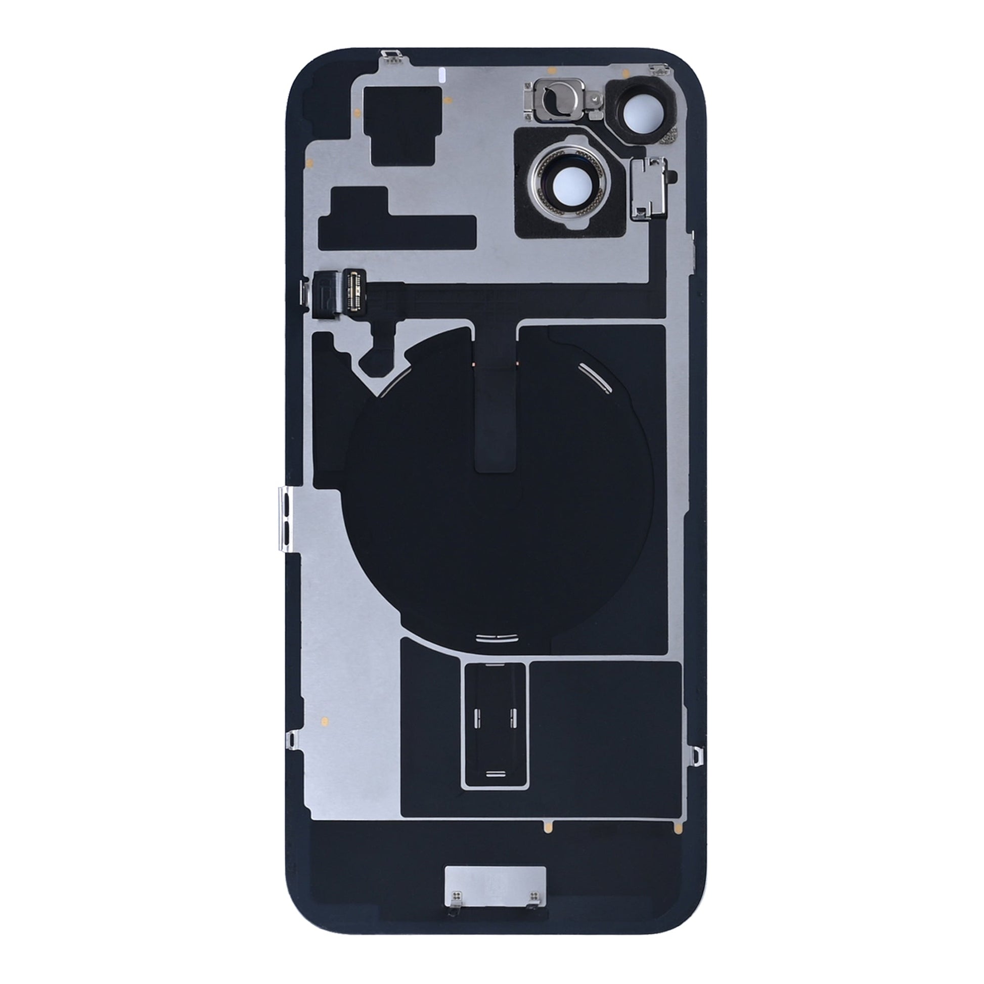 For Apple iPhone 15 Plus Back Glass With NFC, Enlarged Camera Frame Black Pulled