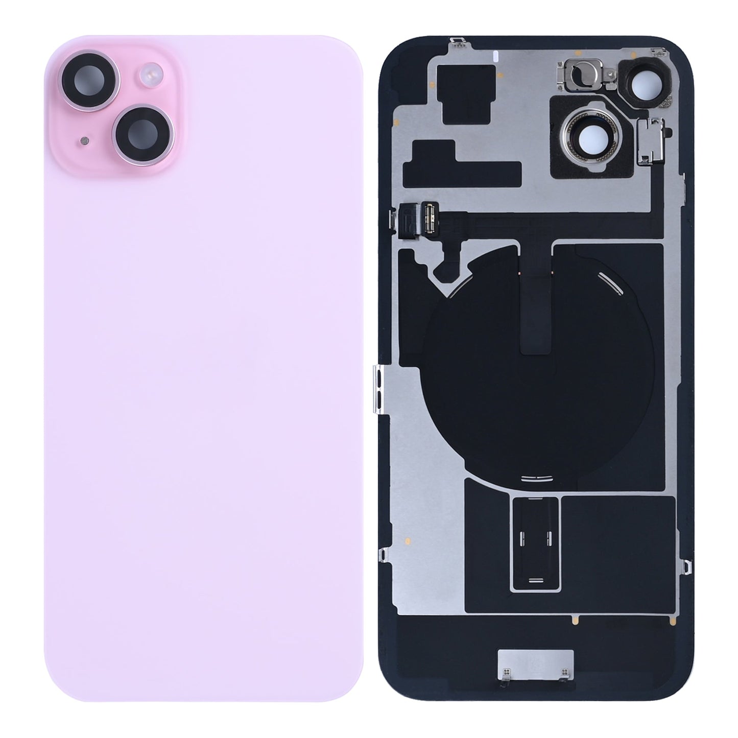 For Apple iPhone 15 Plus Back Glass With NFC, Enlarged Camera Frame Pink Pulled