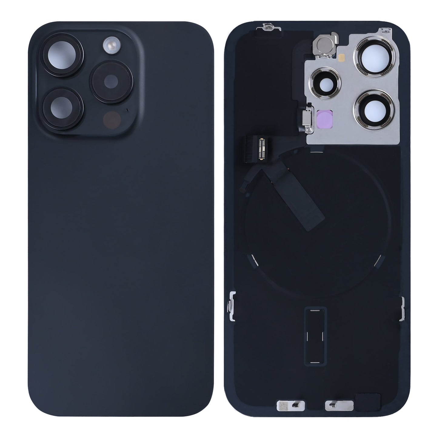 For Apple iPhone 15 Pro Back Glass With NFC, Enlarged Camera Frame Black Titanium Pulled