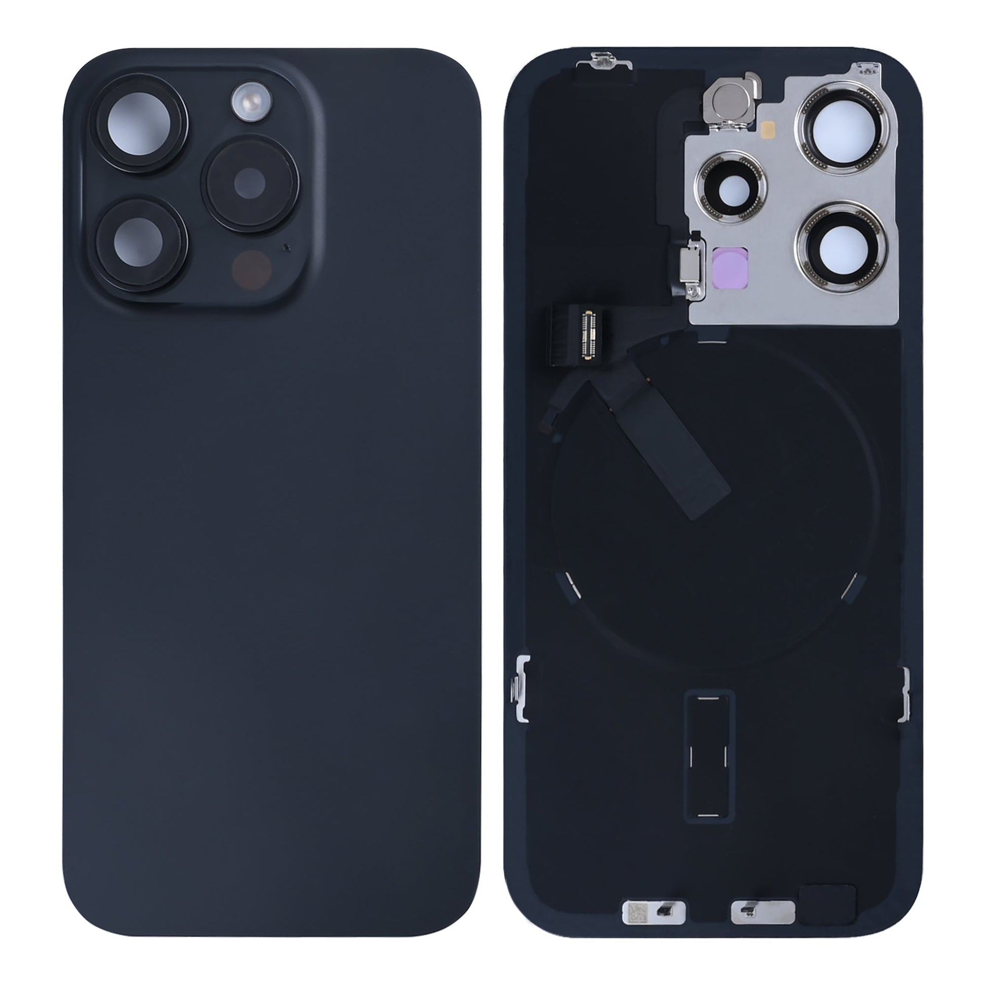 For Apple iPhone 15 Pro Back Glass With NFC, Enlarged Camera Frame Black Titanium Pulled