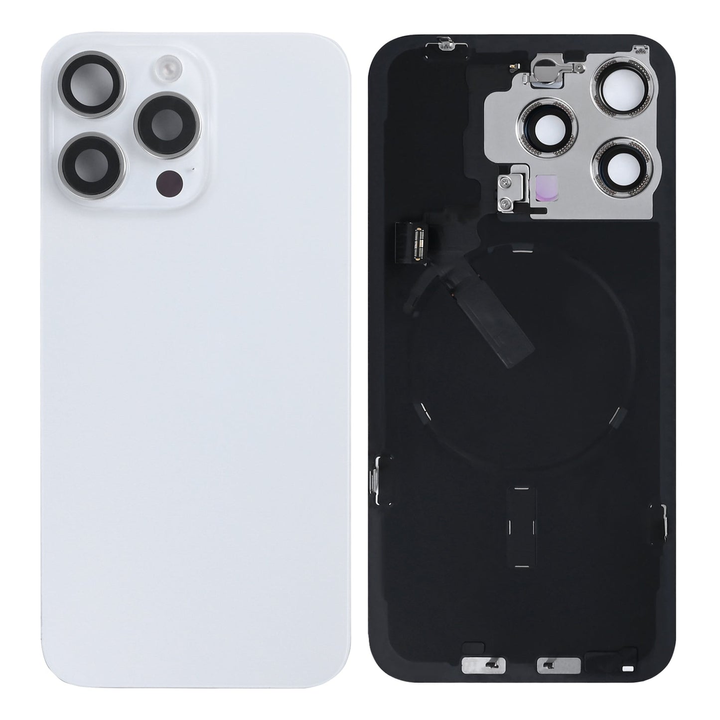 For Apple iPhone 15 Pro Max Back Glass With NFC, Enlarged Camera Frame White Titanium Pulled