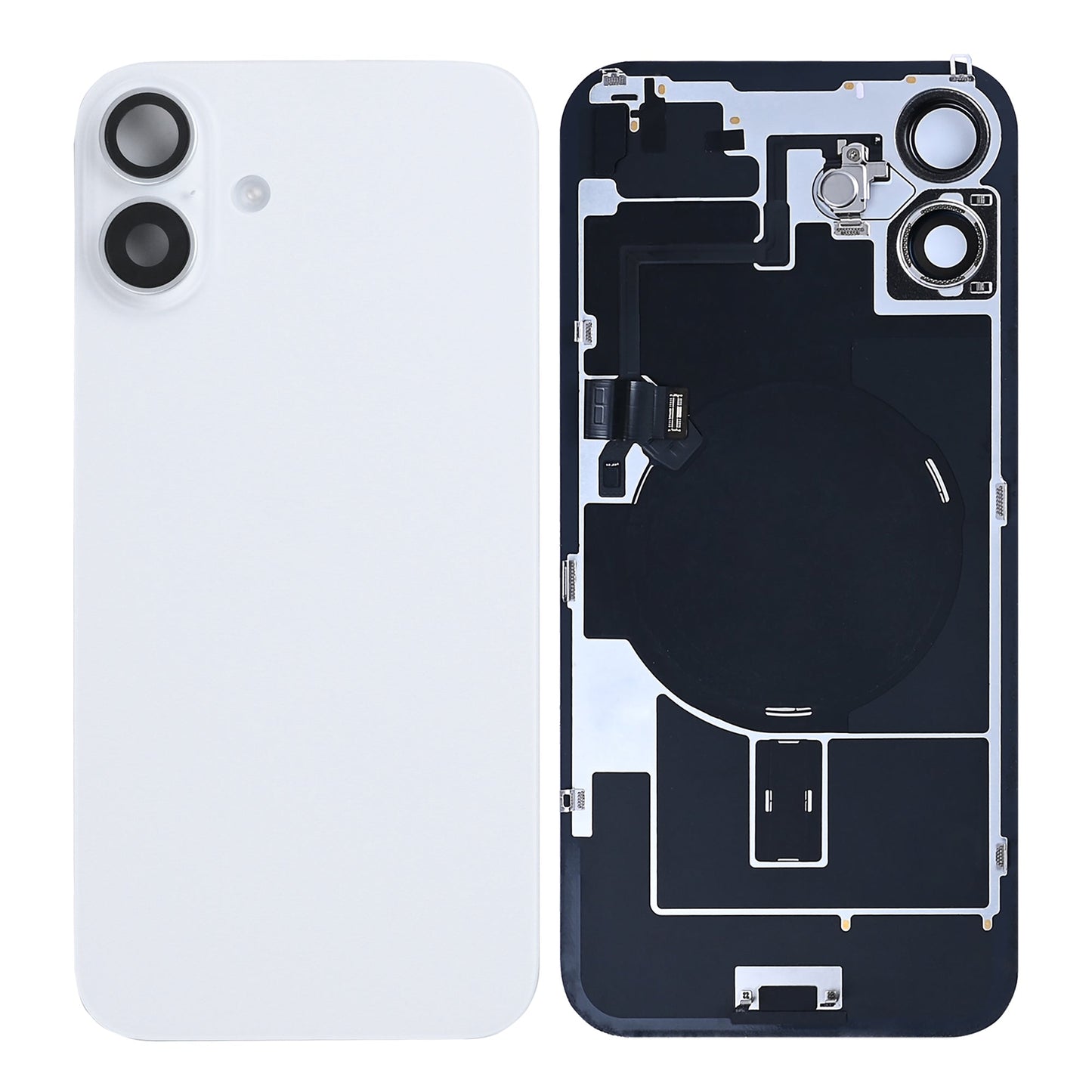 For Apple iPhone 16 Plus Back Glass With NFC, Enlarged Camera Frame White Pulled