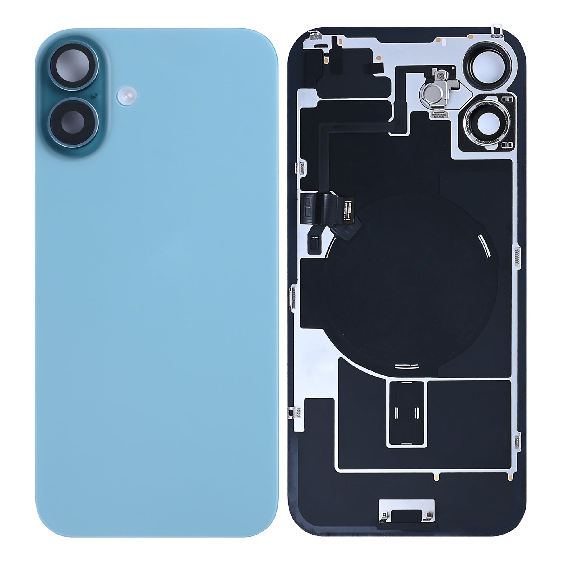 For Apple iPhone 16 Plus Back Glass With NFC, Enlarged Camera Frame Teal Pulled