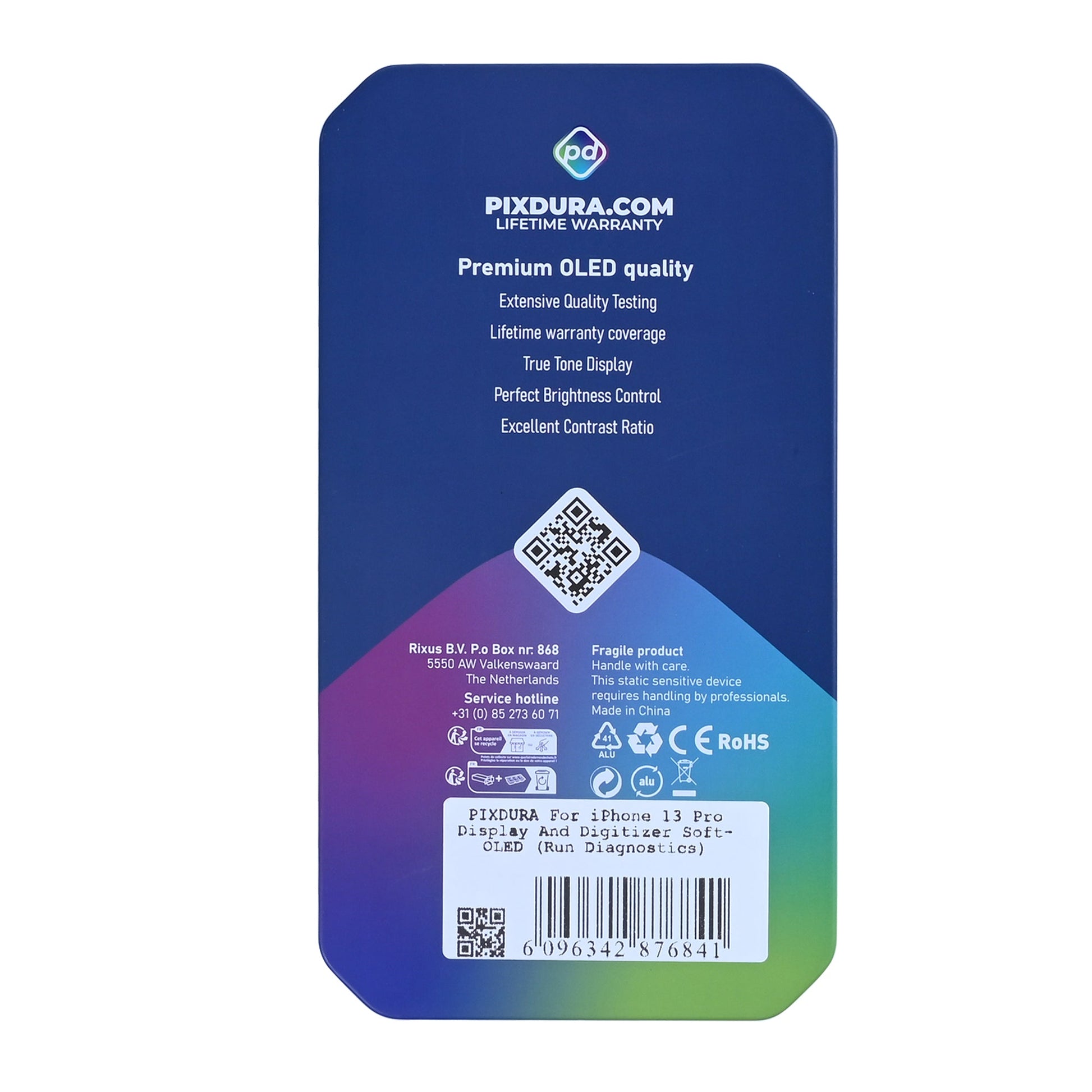 PIXDURA For Apple iPhone 13 Pro Display And Digitizer Soft-OLED (Run Diagnostics) (120Hz)