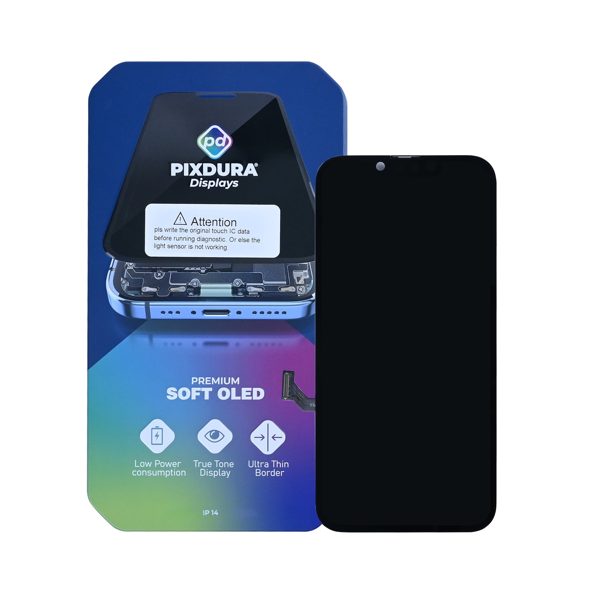 PIXDURA For Apple iPhone 14 Display And Digitizer Soft-OLED (Run Diagnostics) (60Hz)