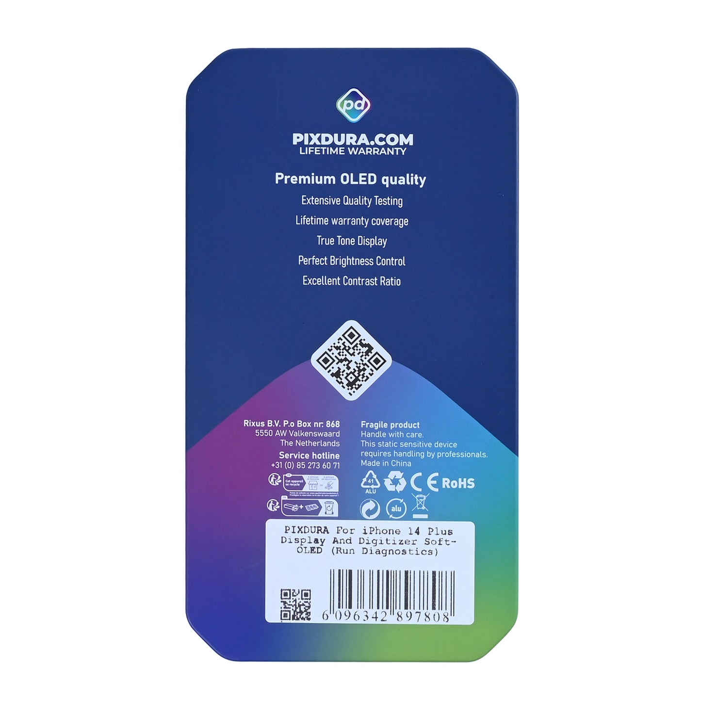 PIXDURA For Apple iPhone 14 Plus Display And Digitizer Soft-OLED (Run Diagnostics) (60Hz)