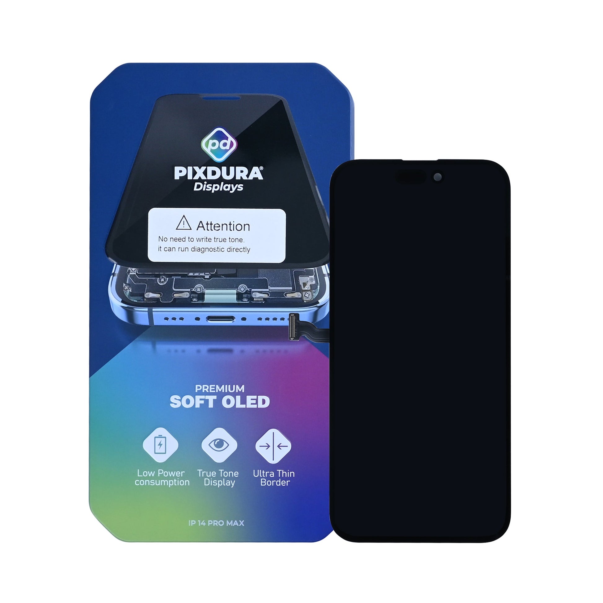 PIXDURA For Apple iPhone 14 Pro Max Display And Digitizer Soft-OLED (Run Diagnostics) (120Hz)