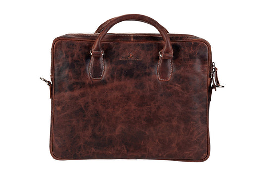BLUCACTUS LB1004BR Leather Laptop Bag 14 inch Brown