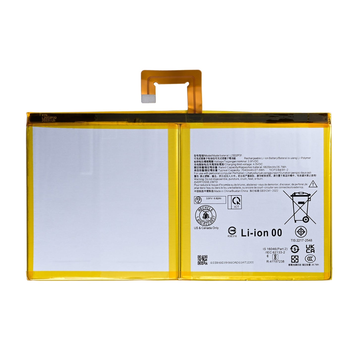 Lenovo Tab M11 TB330FU, TB330KU Battery L23D2P31 OEM