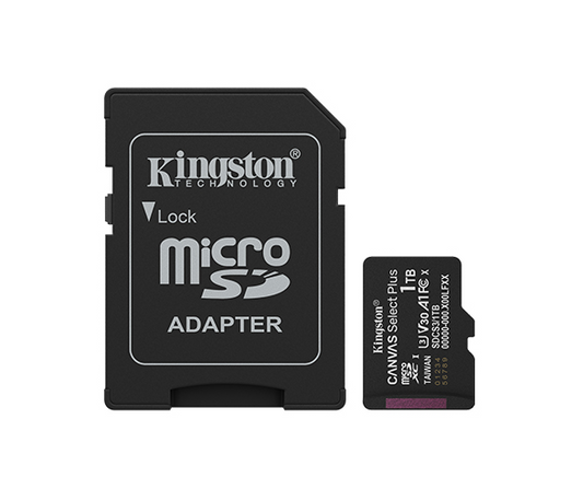 Kingston 1TB Canvas Select Plus MicroSD Memory Card 100R A1 C10 Card With Adapter Black
