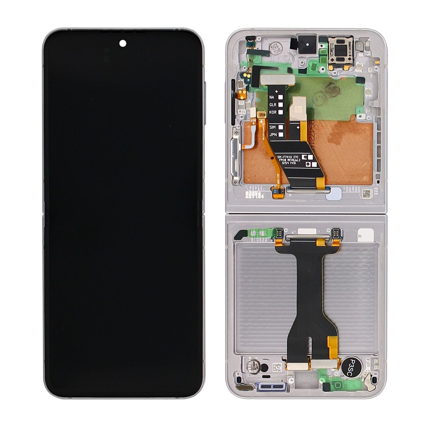 Samsung Galaxy Z Flip6 F741B Main Display And Digitizer With Frame Silver Shadow Service Pack