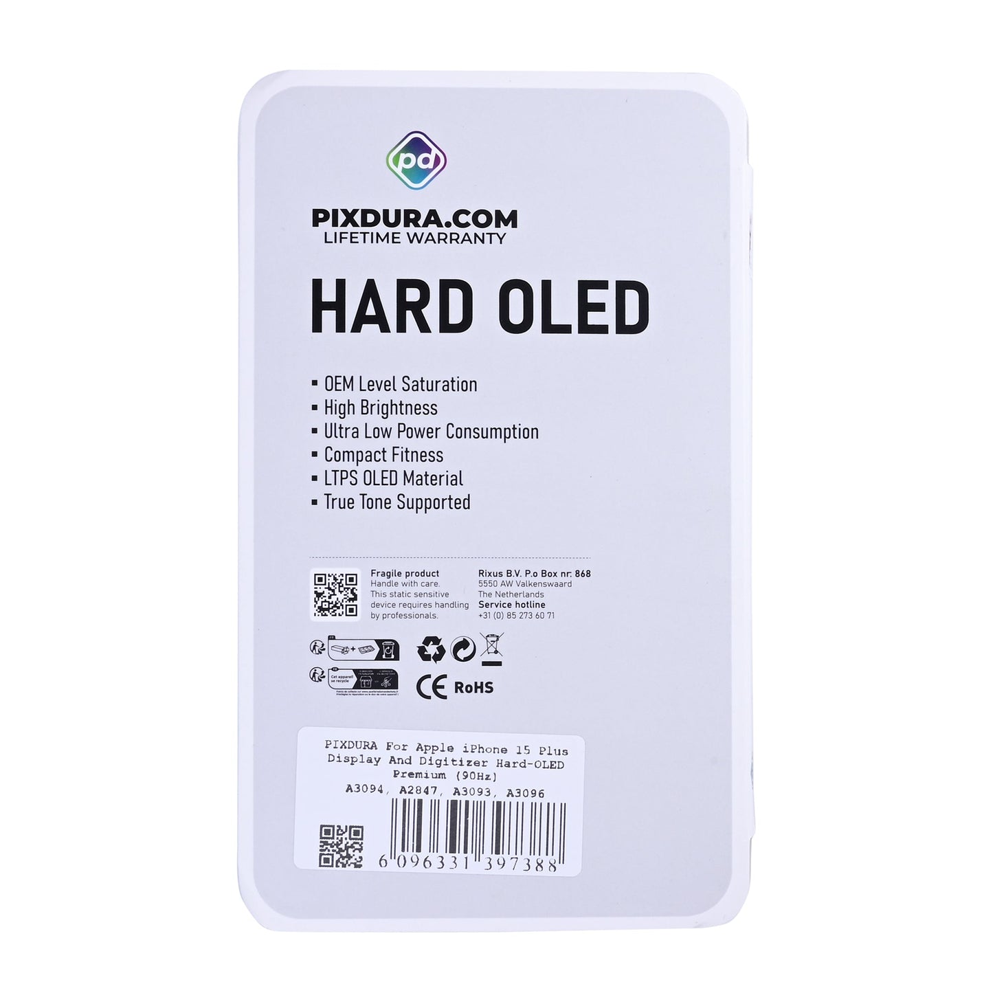 PIXDURA For Apple iPhone 15 Plus Display And Digitizer Hard-OLED Premium (90Hz)
