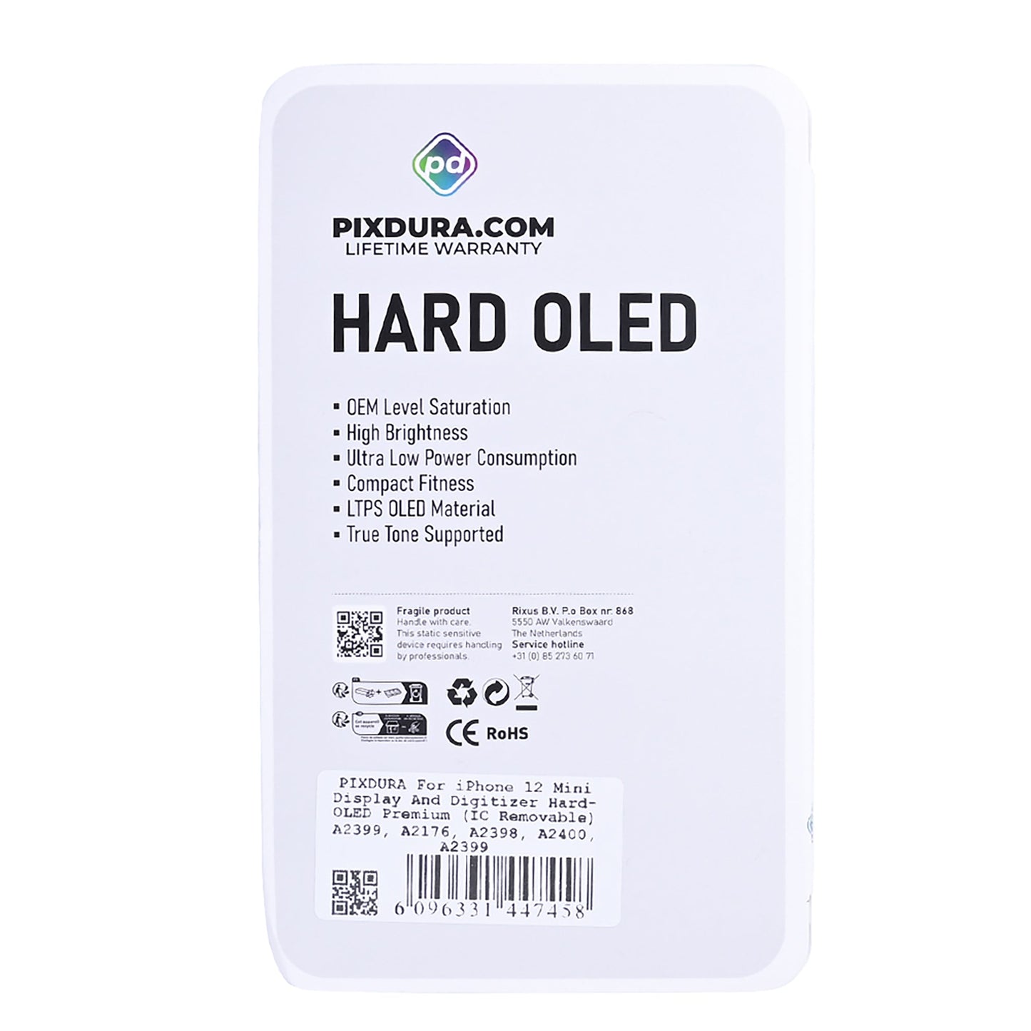 PIXDURA For Apple iPhone 12 Mini Display And Digitizer Hard-OLED Premium (IC Removable) (60Hz)