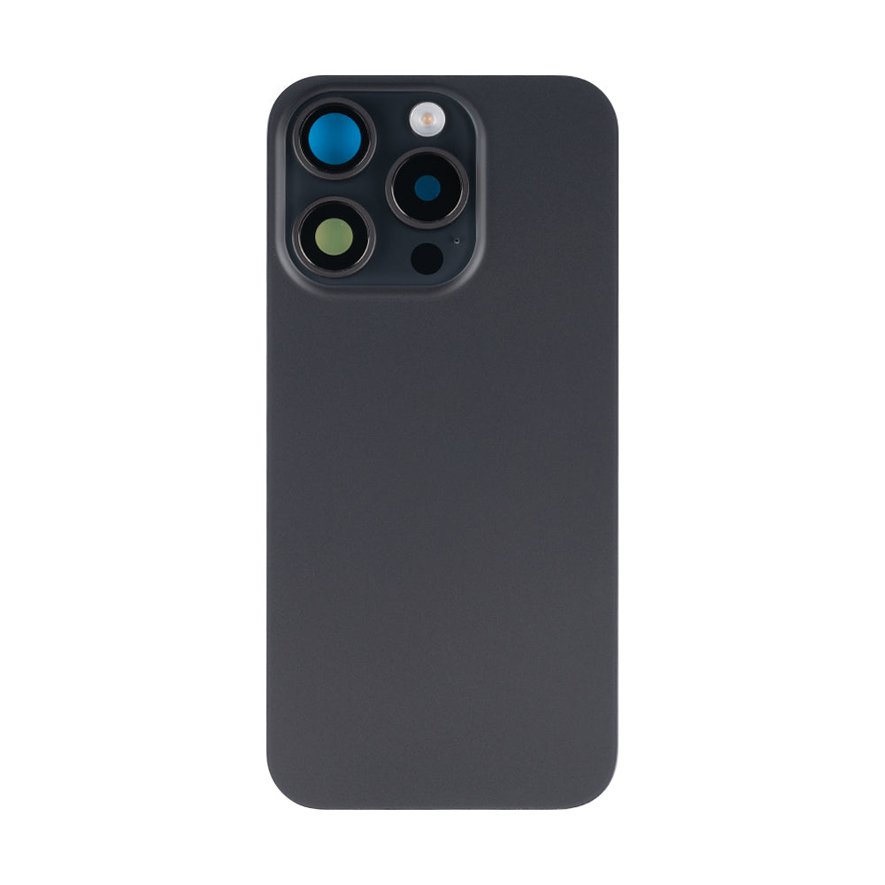 For Apple iPhone 15 Pro Back Glass With NFC, Enlarged Camera Frame Black Titanium Compatible
