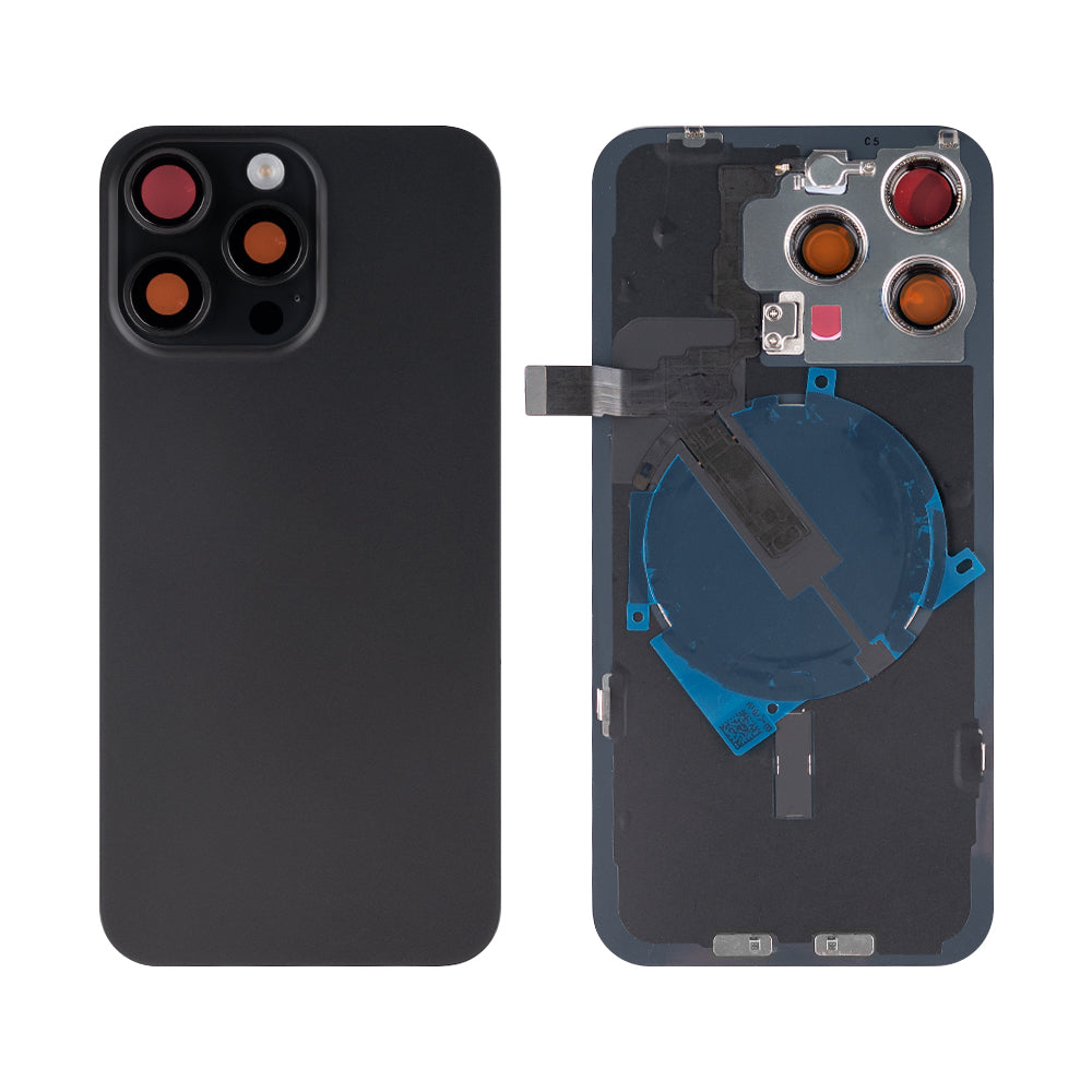 For Apple iPhone 15 Pro Max Back Glass With NFC, Enlarged Camera Frame Black Titanium Compatible