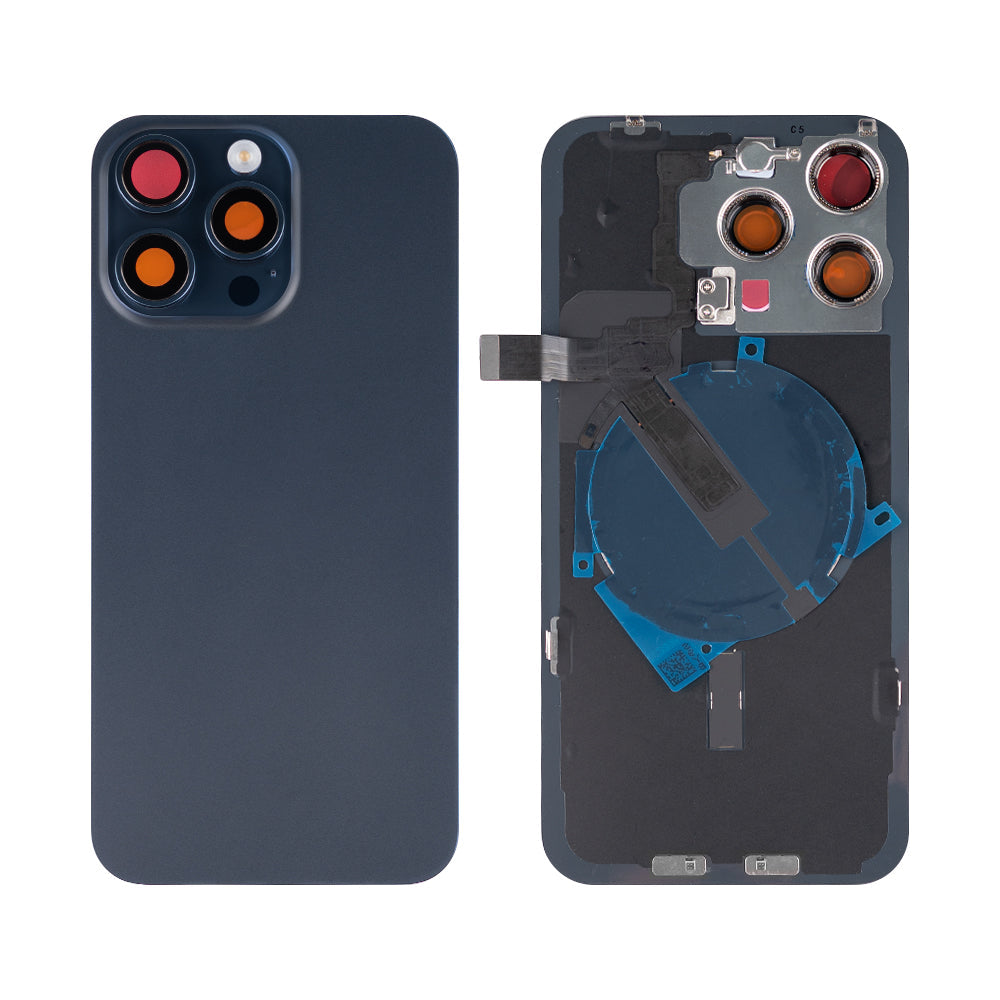 For Apple iPhone 15 Pro Max Back Glass With NFC, Enlarged Camera Frame Blue Titanium Compatible