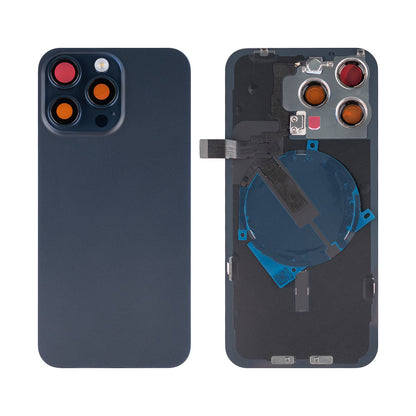 For Apple iPhone 15 Pro Max Back Glass With NFC, Enlarged Camera Frame Blue Titanium Compatible