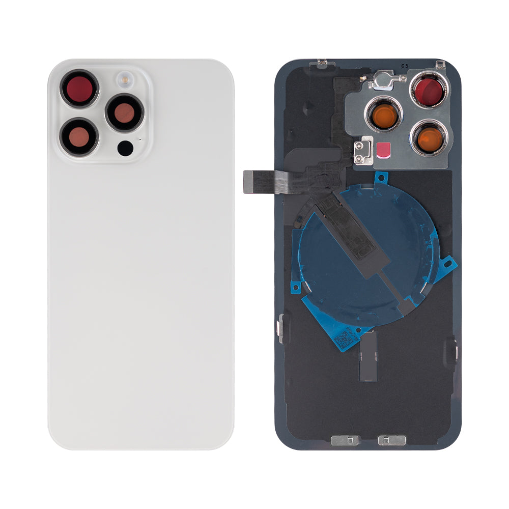 For Apple iPhone 15 Pro Max Back Glass With NFC, Enlarged Camera Frame White Titanium Compatible