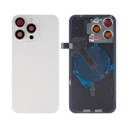 For Apple iPhone 15 Pro Max Back Glass With NFC, Enlarged Camera Frame White Titanium Compatible