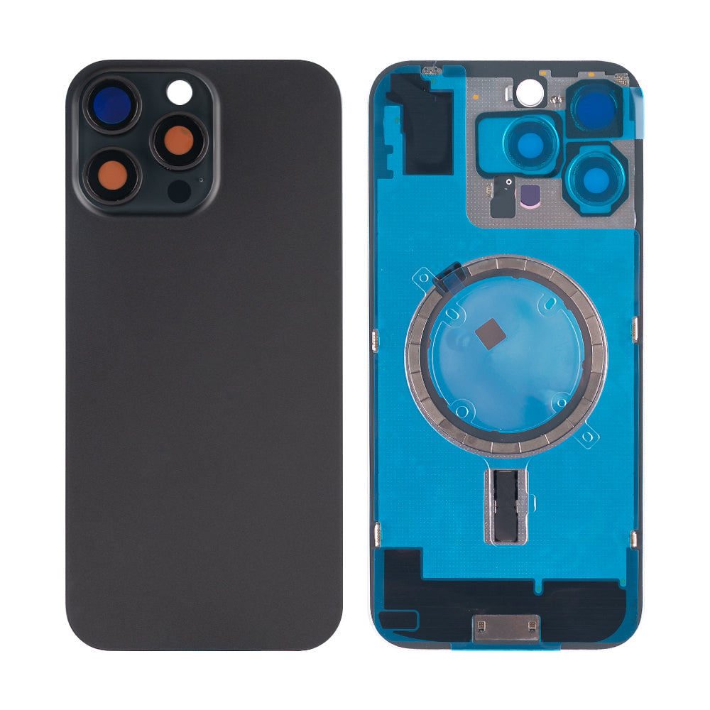 For Apple iPhone 16 Pro Max Back Glass Without NFC, Enlarged Camera Frame Black Titanium Compatible