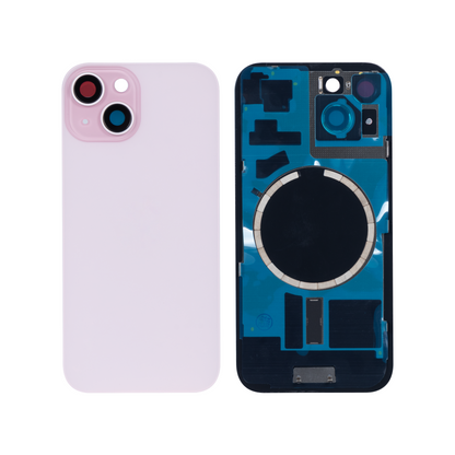 For Apple iPhone 15 Back Glass Without NFC, Enlarged Camera Frame Pink Compatible