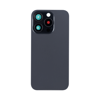 For Apple iPhone 15 Pro Back Glass Without NFC, Enlarged Camera Frame Black Titanium Compatible