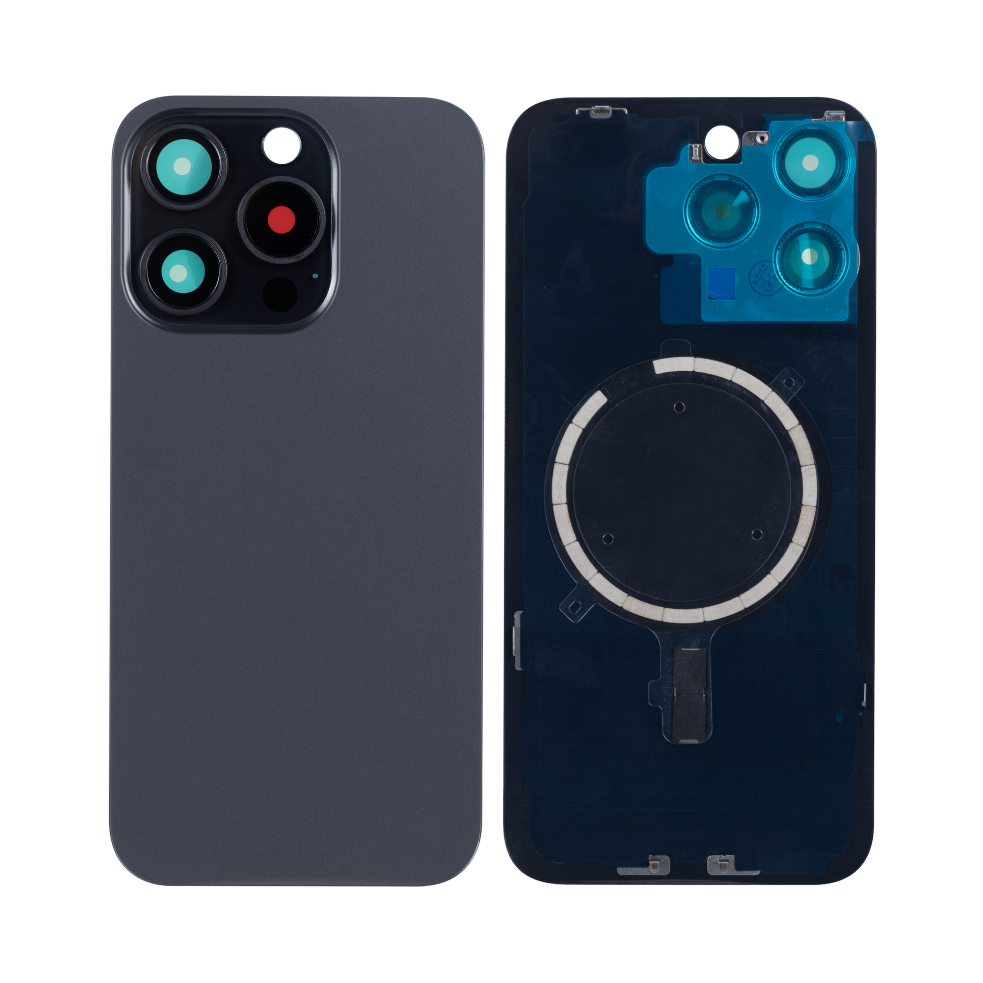 For Apple iPhone 15 Pro Back Glass Without NFC, Enlarged Camera Frame Black Titanium Compatible
