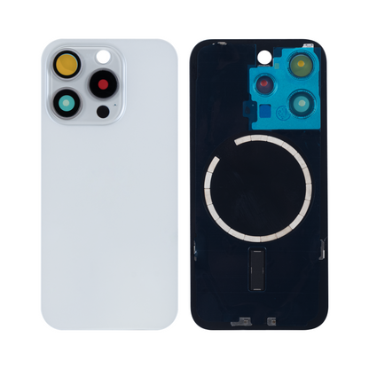 For Apple iPhone 15 Pro Back Glass Without NFC, Enlarged Camera Frame White Titanium Compatible