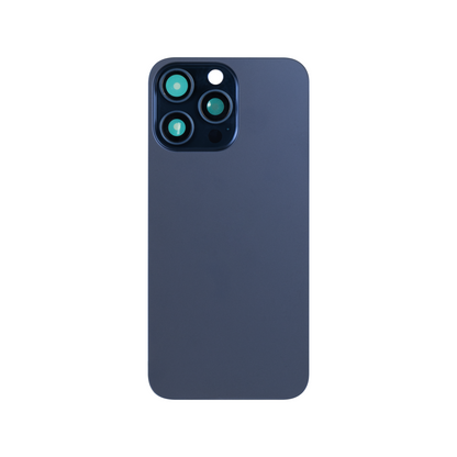 For Apple iPhone 15 Pro Back Glass Without NFC, Enlarged Camera Frame Blue Titanium Compatible