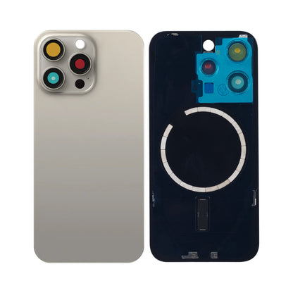 For Apple iPhone 15 Pro Back Glass Without NFC, Enlarged Camera Frame Natural Titanium Compatible