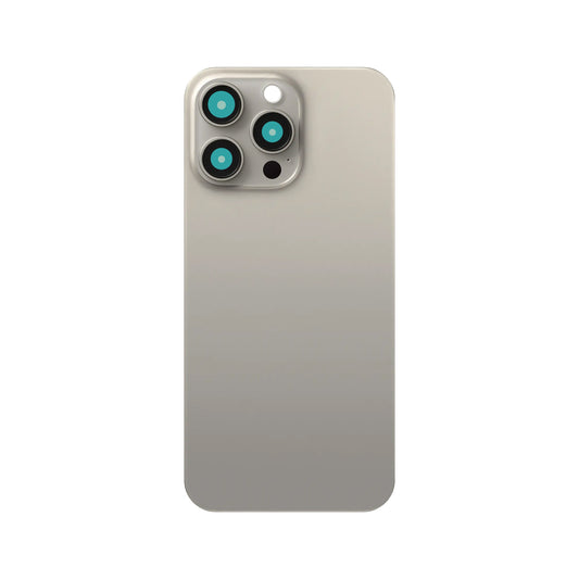 For Apple iPhone 15 Pro Max Back Glass Without NFC, Enlarged Camera Frame Natural Titanium Compatible