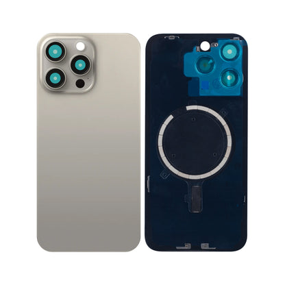 For Apple iPhone 15 Pro Max Back Glass Without NFC, Enlarged Camera Frame Natural Titanium Compatible