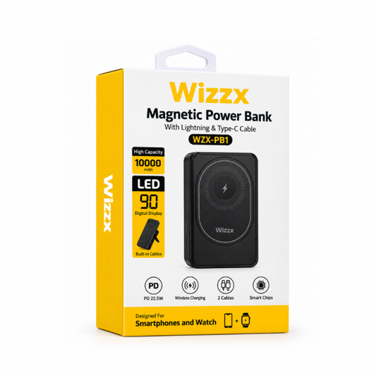 Wizzx Powerbank Magnetic Wireless incl. Cable 10.000 mAh WZX-PB1 - Zwart